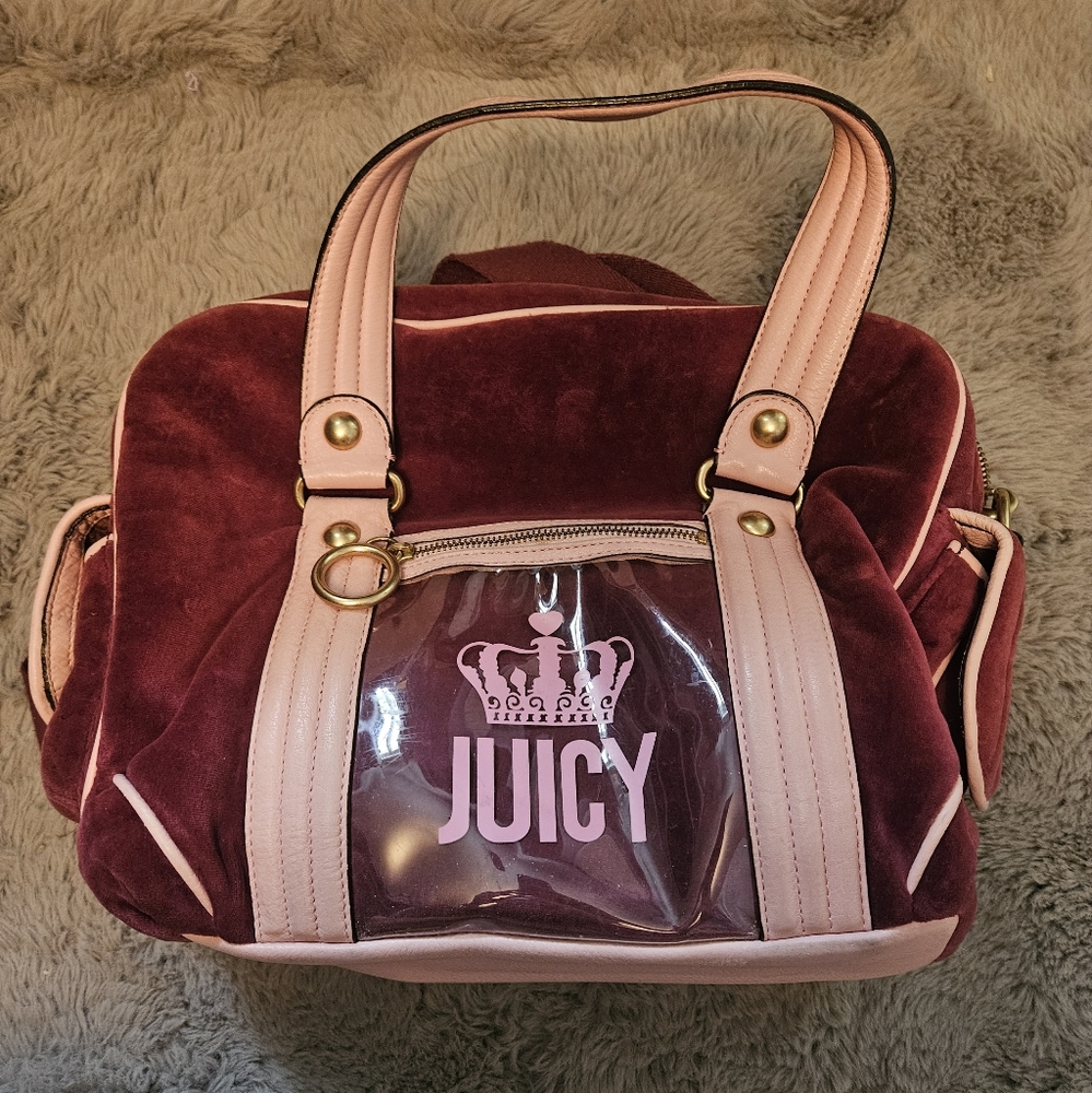 Vintage Juicy Couture Pink and Burgundy Velvet Bag